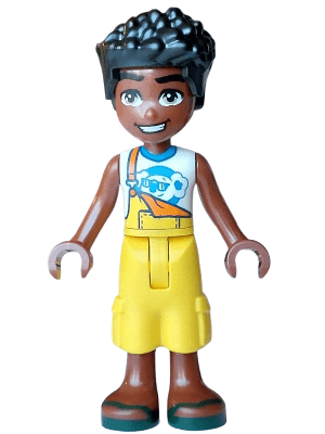 Friends Zac - Yellow Overalls with Cropped Trousers, Dark Green Sandals