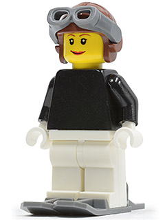 FIRST LEGO League (FLL) Climate Connections Skier Female Black Top, Reddish Brown Aviator Cap