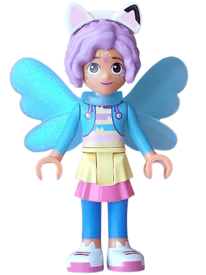 Gabby - Medium Azure Hoodie, Layered Skirt over Blue Leggings, Medium Lavender Hair, Wings Fairy