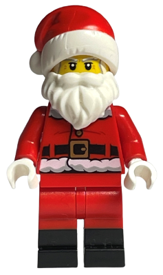 Santa - Fur Lined Jacket with Candy Cane on Back, Red Legs with Black Boots, Santa Hat with Printed Red Top