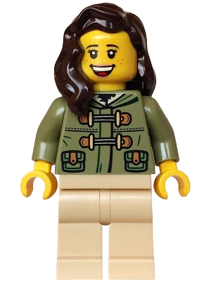 Holiday Express Train Passenger - Female, Olive Green Jacket, Tan Legs, Dark Brown Hair