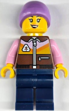 Ice Skater - Female, Reddish Brown Jacket, Dark Blue Legs, Medium Lavender Beanie