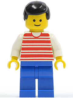 Horizontal Lines Red - White Arms - Blue Legs, Black Male Hair