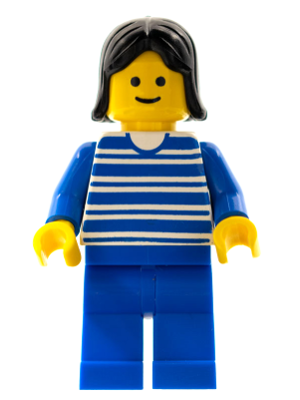Horizontal Lines Blue - Blue Arms - Blue Legs, Black Female Hair