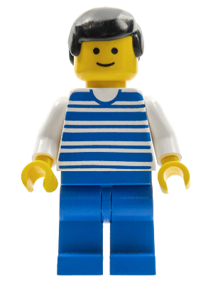 Horizontal Lines Blue - White Arms - Blue Legs, Black Male Hair, White Arms