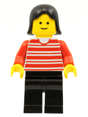 Horizontal Lines Red - Red Arms - Black Legs, Black Female Hair