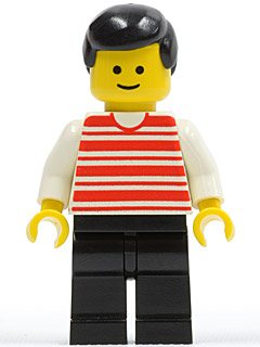 Horizontal Lines Red - White Arms - Black Legs, Black Male Hair