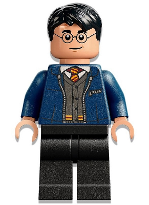 Harry Potter - Dark Blue Open Jacket over Gryffindor Cardigan Sweater, Black Legs