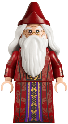 Albus Dumbledore - Dark Red Robe with Copper Leaves, White Hair, Printed Arms