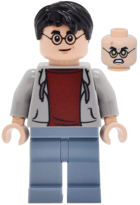 Minifigurka LEGO® hp647 Harry Potter - Light Bluish Gray Hoodie Open, Sand Blue Legs, Grin / Possessed, Lime Eyes
