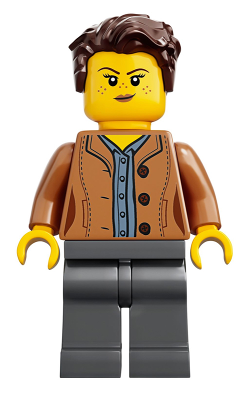 Mom, Freckles, Medium Nougat Jacket, Dark Brown Hair Swept Left Tousled