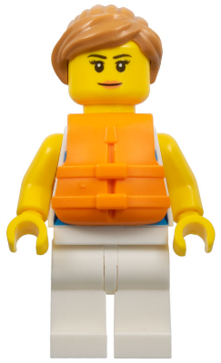 Sailor - Female, Dark Azure and White Striped Shirt with Red Scarf, White Legs, Medium Nougat Ponytail, Orange Life Jacket