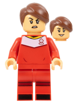 Soccer Player, Female, Red Uniform, Medium Tan Skin, Reddish Brown Smooth Parted Hair
