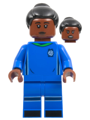 Soccer Player, Female, Blue Uniform, Reddish Brown Skin, Black Bun
