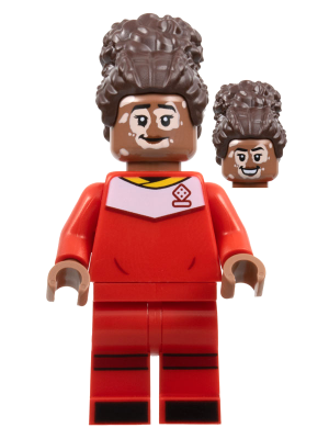 Soccer Player, Female, Red Uniform, Medium Brown Skin, Dark Brown Updo, Vitiligo