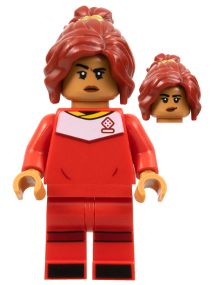 Soccer Player, Female, Red Uniform, Medium Nougat Skin, Dark Red Ponytail