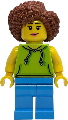 Scooter Driver - Female, Lime Hoodie, Dark Azure Legs, Reddish Brown Coiled Hair