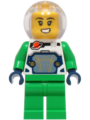 Astronaut - Female, White Spacesuit with Bright Green Arms, Bright Green Legs, Trans-Clear Fishbowl Helmet