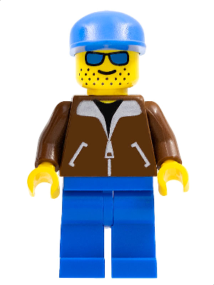 Jacket Brown - Blue Legs, Blue Sunglasses, Blue Cap