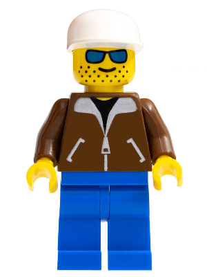 Jacket Brown - Blue Legs, Blue Sunglasses, White Cap