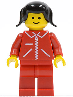 Jacket Red with Zipper - Red Arms - Red Legs, Black Pigtails Hair