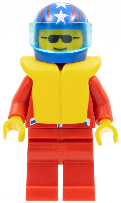 Jacket 2 Stars Red - Red Legs, Blue Helmet 4 Stars & Stripes, Trans-Light Blue Visor, Life Jacket
