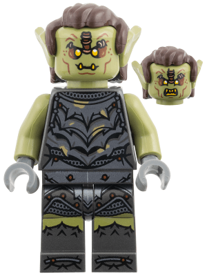 Orc - Olive Green Head, Pearl Dark Gray Armor with Dirt Splotches, Dark Brown Hair, Yellow Eyes