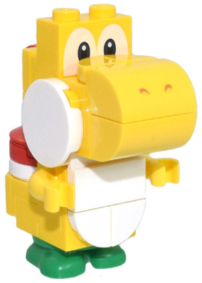 Yellow Yoshi - White Tile, Round 1 x 1 Quarter on Front