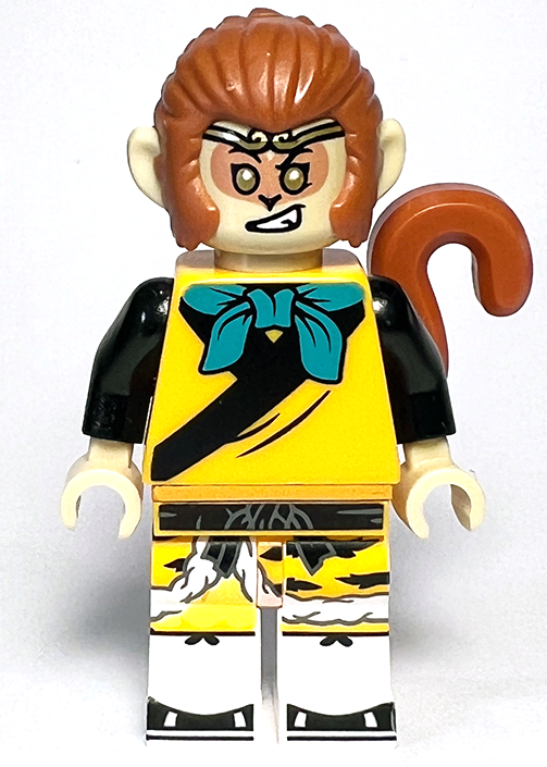 Monkey King - Bright Light Orange Robe, Black Animal Stripes, Dark Turquoise Bandana