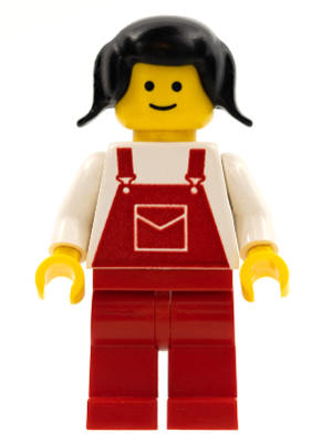 Overalls Red with Pocket, Red Legs, Black Pigtails Hair