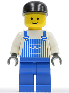 Overalls Striped Blue with Pocket, Blue Legs, Black Cap, Standard Grin