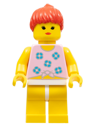 Blue Flowers - Yellow Legs, Red Ponytail Hair