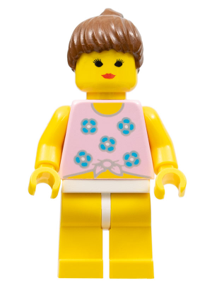 Blue Flowers - Yellow Legs, Brown Ponytail Hair