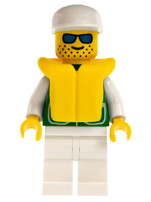 Jacket Green with 2 Large Pockets - White Legs, White Cap, Life Jacket