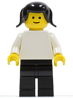 Plain White Torso with White Arms, Black Legs, Black Pigtails Hair