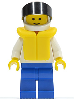 Plain White Torso with White Arms, Blue Legs, White Helmet, Black Visor, Life Jacket
