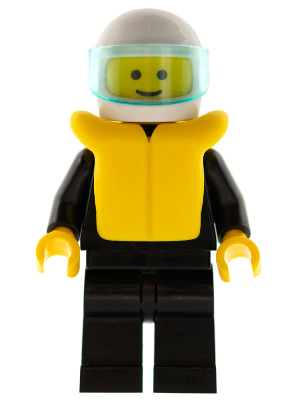 Plain Black Torso with Black Arms, Black Legs, White Helmet, Trans-Light Blue Visor, Life Jacket