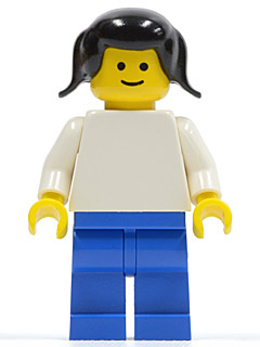 Plain White Torso with White Arms, Blue Legs, Black Pigtails Hair