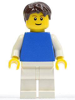 Plain Blue Torso with White Arms, White Legs, Dark Brown Short Tousled Hair