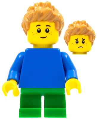 Child - Boy, Plain Blue Torso with Blue Arms, Green Short Legs, Medium Nougat Spiked Hair, Freckles
