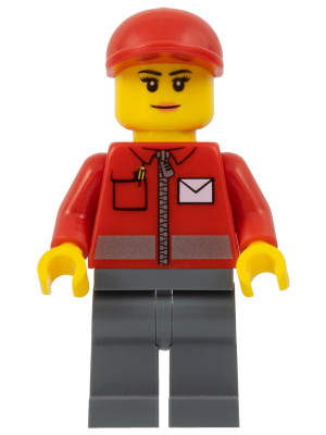 Post Office White Envelope and Stripe, Dark Bluish Gray Legs, Red Short Bill Cap
