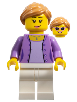 Race Visitor - Female, Medium Lavender Jacket over Lavender Shirt, White Legs, Medium Nougat Ponytail and Swept Sideways Fringe, Dark Pink Lips