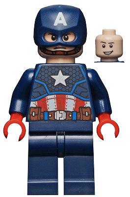 Captain America - Dark Blue Suit with Reddish Brown Belt, Red Hands, Helmet