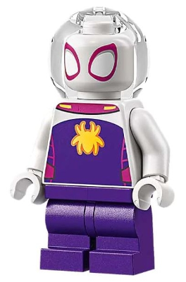 Ghost-Spider (Gwen Stacy) - Dark Purple Medium Legs, Trans-Clear Fishbowl Helmet, Yellow Spider Logo