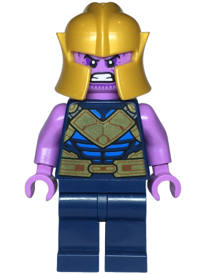 Thanos - Minifigure, Dark Blue and Gold Outfit, Medium Lavender Arms, Helmet