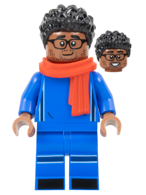 Soccer Spectator - Blue Soccer Uniform, Red Scarf, Black Hair, Glasses