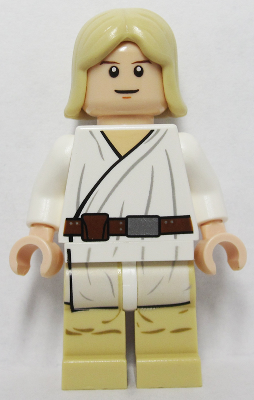 Luke Skywalker - Tatooine, Light Nougat, Long Hair, White Tunic, Tan Legs, White Glints