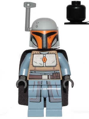 Mandalorian Tribe Warrior - Female, Black Cape, Light Bluish Gray Helmet with Antenna / Rangefinder