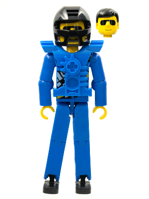 Technic Figure Blue Legs, Blue Top with Chest Plate, Black Hair, Black Helmet - without Stickers