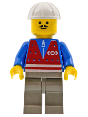 Red Vest and Zipper - Dark Gray Legs, White Construction Helmet, Moustache